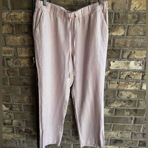 Ellen Tracy 100% Linen Pull On Pants Light Pink Elastic Waist Size L